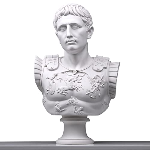 Augustus Caesar als Centurion Büste Skulptur (groß) 61 cm / 24 Zoll Marmorguss Skulptur Römischer Kaiser von THE ANCIENT HOME