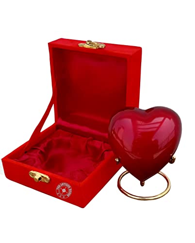Urne für Asche, Andenken, rote Herzurne mit roter Box und Messingständer, Mini-Haustier-Gedenkurne für Ihre Liebsten von THE ANTIQUE HOUSE