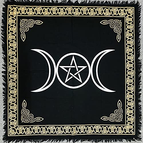 THE ART BOX Altartuch Tarotkarten Servietten Hexereizubehör Schwarzgold Tischdecke Quadratisch Spirituelles Himmlisches Decktuch mit Fransen, Pentagramm Gold, 36x36 Zoll von THE ART BOX