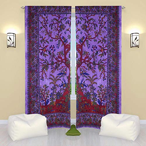 The Art Box Fenstervorhänge Indische Fenstervorhänge 2er-Set Tapisserie-Fenstervorhänge Hängende Volants für Fensterraumteiler (Lila Baum, 50 x 75 Zoll oder 127 x 190 cm) von THE ART BOX