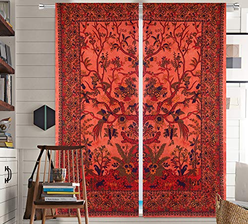 THE ART BOX Fenstervorhänge Indische Fenstervorhänge 2er-Set Tapisserie-Fenstervorhänge Hängende Volants für Fensterraumteiler (Orangenbaum, 80 x 82 Zoll oder 203 x 210 cm) von THE ART BOX