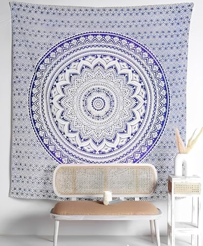 THE ART BOX Indie Wandteppich Baumwolle Mandala Wandbehang Deko Teppich Aesthetic Room Decor Dekoration Wandtuch/Strandtuch Wohnzimmer Indische Tücher Schlafzimmer, lila und blau 140 x 210 Cm von THE ART BOX