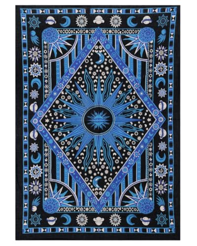 THE ART BOX Indie Wandteppich Baumwolle Mandala Wandbehang Deko Teppich Aesthetic Room Decor Dekoration Wohnzimmer Indische Tücher Schlafzimmer Deko, Blau, 75x100 Cm von THE ART BOX