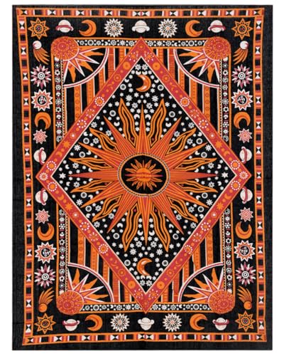 THE ART BOX Indie Wandteppich Baumwolle Mandala Wandbehang Deko Teppich Aesthetic Room Decor Dekoration Wohnzimmer Indische Tücher Schlafzimmer Deko, Gelb Orange, 135x160 Cm von THE ART BOX