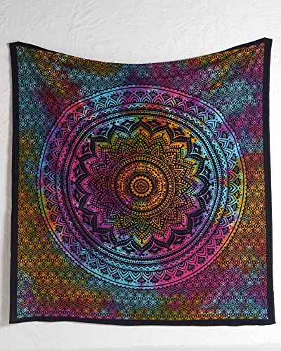 THE ART BOX Indie Wandteppich Baumwolle Mandala Wandbehang Deko Teppich Aesthetic Room Decor Dekoration Wohnzimmer Indische Tücher Schlafzimmer Deko, Regenbogen, 135x210 Cm von THE ART BOX