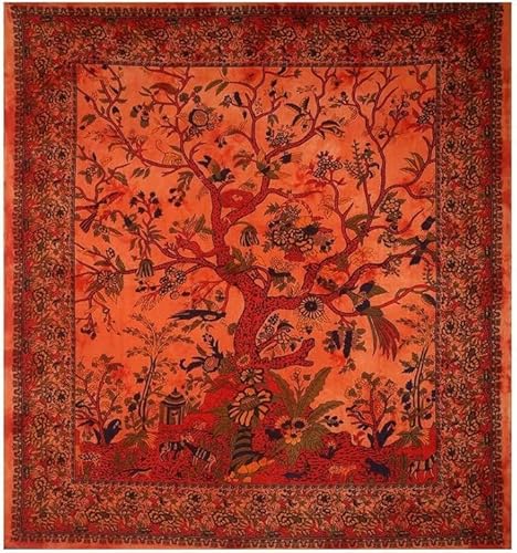 THE ART BOX Wandteppich Orange Baum des Lebens Wandbehang Psychedelische Wandteppiche Indische Baumwolle Twin Tagesdecke Picknickplatte Wanddekor Decke Wandkunst (klein, 30x40 Zoll) von THE ART BOX