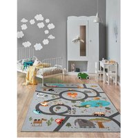 The Carpet - Happy Life Kinderzimmer, Kinderteppich, Spielteppich, waschbar, Grau, 160 x 220 cm von THE CARPET