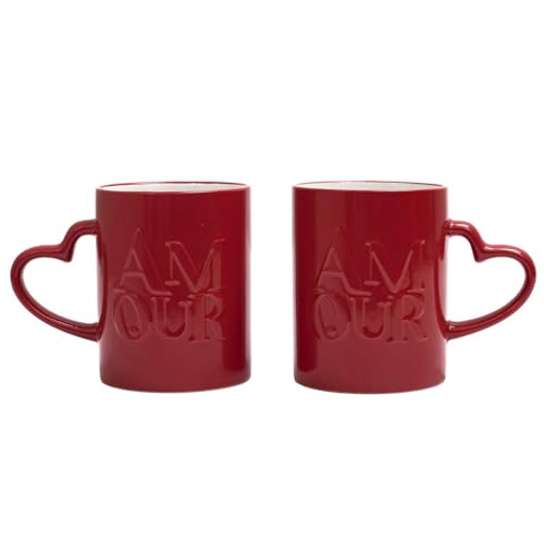 THE CONCEPT FACTORY, KA0385, Amour Mug X2 in Durable Ceramic, Romantic Design with Love Inscription, Perfect for Couples, Easy to Maintain, Generous Capacity, Red, 300ml von THE CONCEPT FACTORY