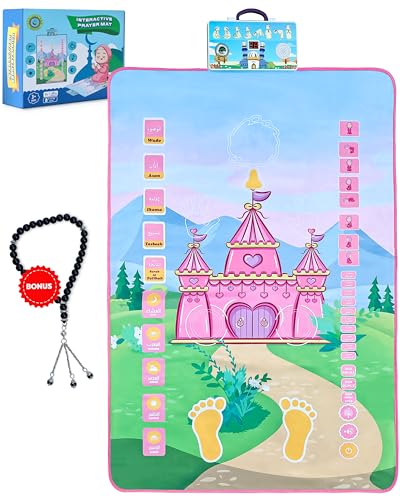 THE FRENCH WAY Gebetsteppich Elektronisch – Muslimischer Gebetsteppich für Kinder zum spielerischen Lernen der Gebete – Gebetskette für Tesbih Inklusive – Prayer Mat mit Rezitation von Koran Suren von THE FRENCH WAY