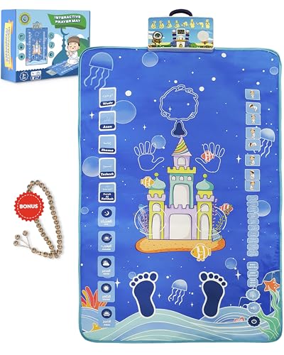 THE FRENCH WAY Gebetsteppich Elektronisch – Muslimischer Gebetsteppich für Kinder zum spielerischen Lernen der Gebete – Gebetskette für Tesbih Inklusive – Prayer Mat mit Rezitation von Koran Suren von THE FRENCH WAY