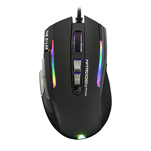 THE G-LAB Kult Nitrogen Atom Hochpräzise kabelgebundene Gaming-Maus - Optischer 4800 DPI Sensor, RGB, 9 Programmierbare Tasten, Ultraleicht, Perfekt für MOBA/FPS – Kompatibel mit PC/PS4/Xbox One von THE G-LAB