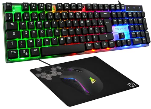 The G-LAB - Combo Yttrium – Gaming-Pack Azerty RGB, Gaming-Tastatur mit 105 Tasten und 19 Tasten Anti-Ghosting – Gaming-Maus 2400 DPI – Gaming-Mauspad – PC PS4 PS5 – Neu von THE G-LAB