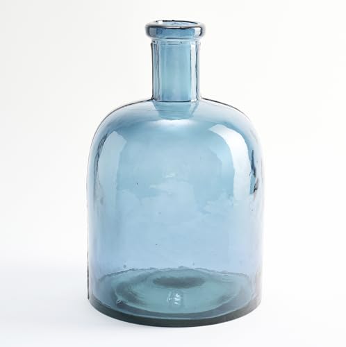 Breite Schlichte Glasflasche aus recyceltem Glas - Handgefertigte Glaskaraffe im mediterranen Stil Heimdekoration (Türkisblau) von THE GLASS COMPANY