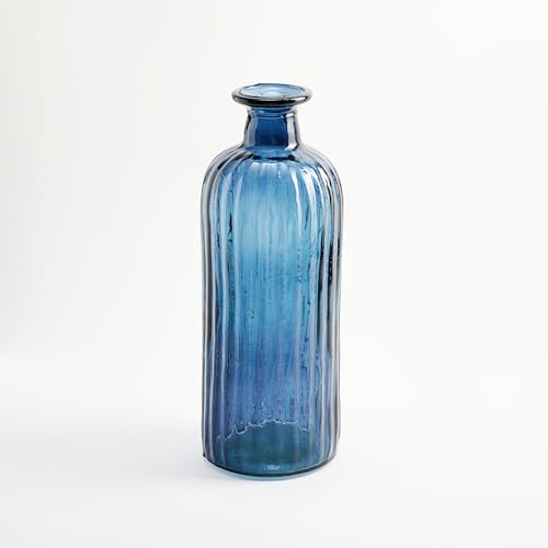 Große Recycling-Glasflasche im mediterranen Stil mit Streifendesign - Kunstglas für Heimdekoration als Vase (Marineblau) von THE GLASS COMPANY