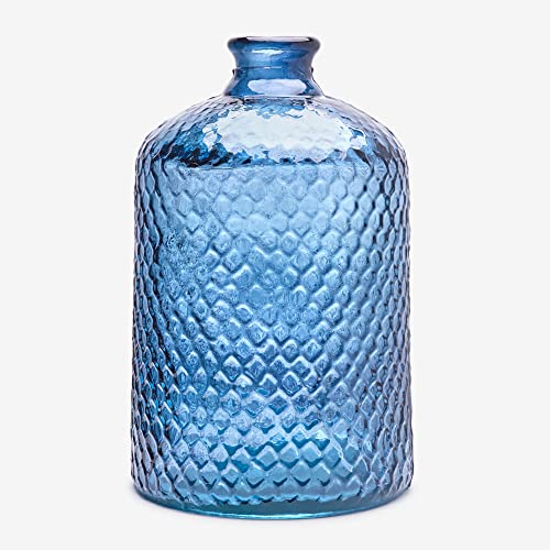 Große recycelte Glasflasche mit Relief Waage Design handgemachte Glas-Kanister Mittelmeer-Stil Home Decoration Vase (Marineblau) von THE GLASS COMPANY
