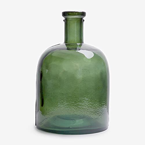 Breite Schlichte Glasflasche aus recyceltem Glas - Handgefertigte Glaskaraffe im mediterranen Stil Heimdekoration (Olivgrün) von The Glass Company
