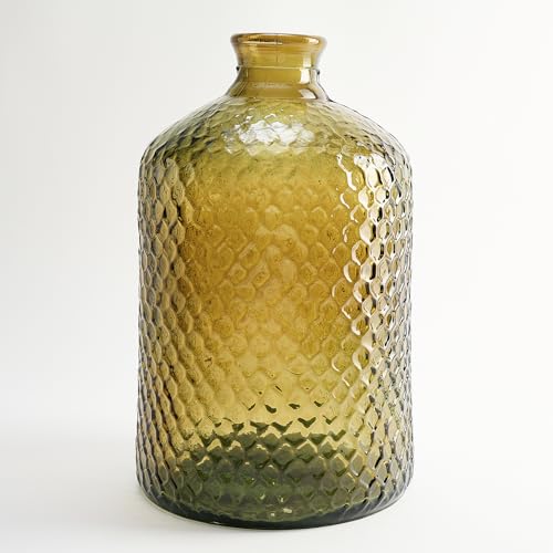 Große recycelte Glasflasche mit Relief Waage Design handgemachte Glas-Kanister Mittelmeer-Stil Home Decoration Vase (Bernsteinfarbe) von THE GLASS COMPANY