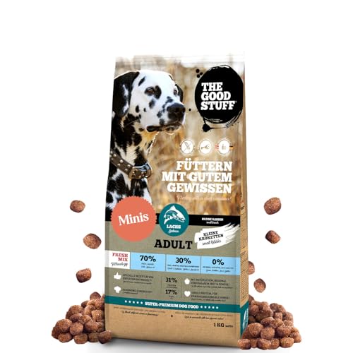 THE GOODSTUFF Minis Lachs (Adult) 1 kg | Hochwertiges Hundetrockenfutter getreidefrei | Mit frischem Lachs | Hundefutter trocken für ausgewachsene Hunde | Super-Premium Trockenfutter für Hunde von THE GOODSTUFF Petfood