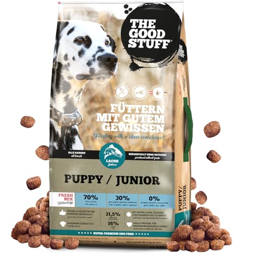 The GOODSTUFF Lachs (Puppy/Junior) 12,5 kg | Getreidefreies Hunde Trockenfutter Junior | Mit frischem Lachs | Hundetrockenfutter für Welpen & Junghunde | Super-Premium Welpen Trockenfutter von THE GOODSTUFF Petfood