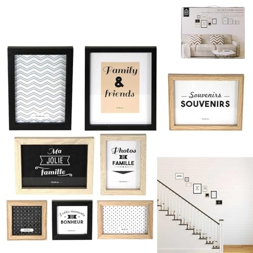 THE HOME DECO FACTORY - Marcos de Fotos, Madera + PVC, Negro/Blanco/Marrón, 22,2 x 2 x 27,3 cm, Juego de 8 von HOME DECO FACTORY