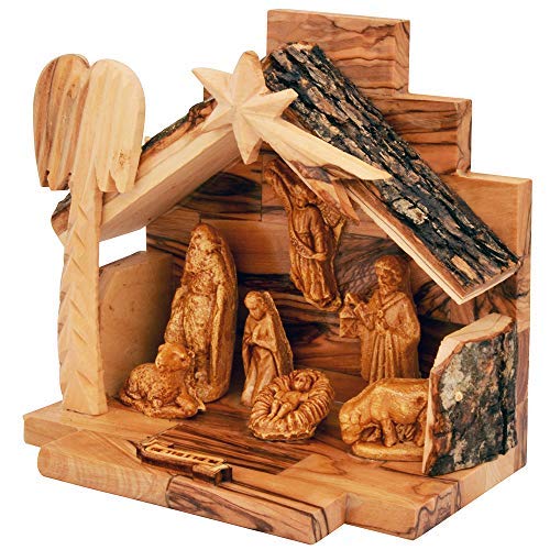 Krippe aus Olivenholz mit Figuren - Naturrindendach Stall - handgefertigte christliche Weihnachtsdekoration - Heiliges Land Geschenk - Made in Bethlehem - Religiöse Krippe Display Krippe aus Olivenholz mit Figuren - Naturrindendach Stall - handgefertigte christliche Weihnachtsdekoration - Heiliges Land Geschenk - Made in Bethlehem - Religiöse Krippe Display von THE JERUSALEM GIFT SHOP SINCE 2004