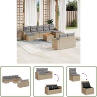 10-tlg. Garten-Sofagarnitur mit Kissen Beige Poly Rattan - Gartenmöbel - Lounge Set - Rattan Möbel - Outdoor Möbel - Gartenlounge - The Living Store 10-tlg. Garten-Sofagarnitur mit Kissen Beige Poly Rattan - Gartenmöbel - Lounge Set - Rattan Möbel - Outdoor Möbel - Gartenlounge - The Living Store von THE LIVING STORE