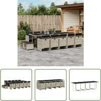 15-tlg. Garten-Essgruppe mit Kissen Hellgrau Poly Rattan - Gartengruppe - Gartenmöbel Set - Esstisch - Gartenstühle - Gartenhocker - The Living Store von THE LIVING STORE