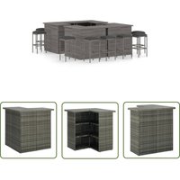 16-tlg. Gartenbar-Set mit Kissen Poly Rattan Grau - Gartenbar-Set - Outdoor-Möbel - Rattan-Möbel - Balkonmöbel - Terrassenmöbeln - The Living Store von THE LIVING STORE