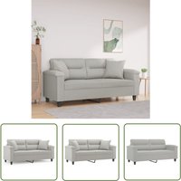 The Living Store - 2-Sitzer-Sofa mit Kissen Hellgrau 140 cm Mikrofasergewebe - Mikrofasercouch - Grau Sofa - Wohnzimmersofa - 2er Sofa - Couchtisch von THE LIVING STORE