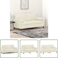 2-Sitzer-Sofa mit Zierkissen Creme 140 cm Samt - Samtsofa - Wohnzimmersofa - 2er Sofa - Creme Sofa - Gemütliches Sofa - The Living Store von THE LIVING STORE