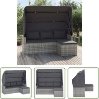 3-Sitzer-Gartensofa mit Dach und Fußhocker Grau Poly Rattan - Outdoor Möbel - Gartenmöbel - Gartensofa - Esszimmergarnitur - Lounge Set - The Living von THE LIVING STORE