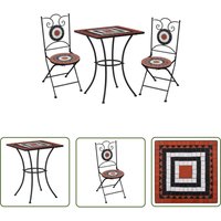 The Living Store - 3-tlg. Bistro-Set Mosaik Keramik Terrakotta und Weiß - Gartentisch - Gartensessel - Terracotta - Weißes Mobiliar - Outdoor Set von THE LIVING STORE