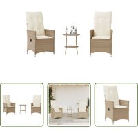 3-tlg. Bistro-Set mit Kissen Beige Poly Rattan - Gartenmöbel - Bistroset - Lounge Chair - Relax Sessel - Outdoor Furniture - The Living Store von THE LIVING STORE