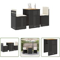 3-tlg. Bistro-Set mit Kissen Schwarz Poly Rattan - Gartentisch - Bistro-Set - Gartenmöbel - Outdoor Möbel - PE-Rattan - The Living Store von THE LIVING STORE