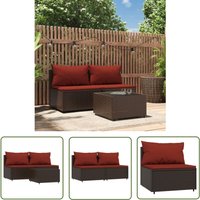 3-tlg. Garten-Lounge-Set mit Kissen Braun Poly Rattan - Gartensortiment - Gartenmöbel - Loungemöbel - Outdoor Möbel - Rattanmöbel - The Living Store von THE LIVING STORE