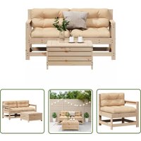 3-tlg. Garten-Lounge-Set mit Kissen Massivholz Kiefer - Gartensessel - Gartenloungeseset - Gartenmöbeln - Rattan Möbel - Kiefernholzmöbel - The von THE LIVING STORE