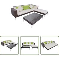 4-tlg. Garten-Lounge-Set mit Auflagen Poly Rattan Braun - Gartenmöbel-Set - Loungemöbel - Rattan Möbel - Outdoor Furniture - Esszimmergruppe - The 4-tlg. Garten-Lounge-Set mit Auflagen Poly Rattan Braun - Gartenmöbel-Set - Loungemöbel - Rattan Möbel - Outdoor Furniture - Esszimmergruppe - The von THE LIVING STORE