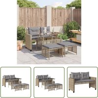 4-tlg. Garten-Sofagarnitur mit Kissen Beige Poly Rattan Glas - Gartenmöbel - Esszimmergarnitur - Outdoor Möbel - Lounge Set - Rattan Gartenmöbel von THE LIVING STORE