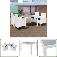 5-tlg. Garten-Essgruppe Poly Rattan Cremeweiß - Gartentisch - Gartenstuhl - Rattan Möbel - Outdoor Küche - Terrassenmöbeln - The Living Store von THE LIVING STORE