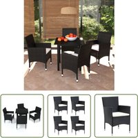 5-tlg. Garten-Essgruppe mit Kissen Poly Rattan Schwarz - Gartensessel - Gartenstuhl - Outdoor Möbel - Terrasse Möblieren - Gartenparty - The Living von THE LIVING STORE
