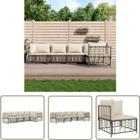 5-tlg. Garten-Lounge-Set mit Kissen Anthrazit Poly Rattan - Gartensortiment - Loungeset - Gartenmöbel - Outdoor Möbel - Esszimmergarnituren - The von THE LIVING STORE