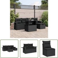 6-tlg. Garten-Sofagarnitur mit Kissen Schwarz Poly Rattan - Gartensorte - Gartenmöbel Set - Esszimmergarnitur - Lounge Möbel - Outdoor Furniture von THE LIVING STORE