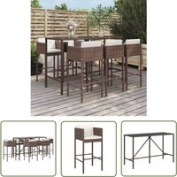 7-tlg. Gartenbar-Set mit Kissen Braun Poly Rattan - Gartensets - Gartenbar - Outdoor Möbel - Poolparty Deko - Lounge Bereich - The Living Store von THE LIVING STORE