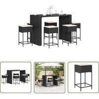7-tlg. Gartenbar-Set mit Kissen Schwarz Poly Rattan - Gartenbar-Set - Outdoor Möbel - Esstisch - Barhocker - Rattan Gartenmöbel - The Living Store von THE LIVING STORE