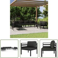 8-tlg. Garten-Lounge-Set mit Kissen Aluminium Anthrazit - Garten Lounge Set - Alu Loungesessel - Gartenmöbeln - Außenbereich Möbel - Balkonmöbel von THE LIVING STORE