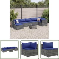 8-tlg. Garten-Lounge-Set mit Kissen Grau Poly Rattan - Gartenlounge Set - Lounge Möbel - Outdoor Möbel - Rattan Möbel - PE-Rattan - The Living Store von THE LIVING STORE