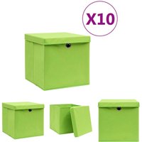The Living Store - Aufbewahrungsboxen mit Deckeln 10 Stk. 28x28x28 cm Grün - Ordnungshelfer - Grün von THE LIVING STORE