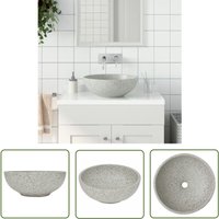 The Living Store - Aufsatzwaschbecken Grau Rund Ø41x14 cm Keramik - Waschbecken - Aufsatzwaschbecken - Keramikwaschbecken - Rundes Waschbecken von THE LIVING STORE