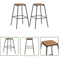 Barhocker 2 Stk. Schwarz Kiefer-Massivholz und Stahl - Barhocker - Küchenhocker - Esszimmerhocker - Massiver Holztisch - Kiefernholz Möbel - The von THE LIVING STORE