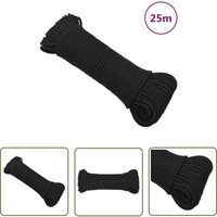 The Living Store - Bootsseil Schwarz 3 mm 25 m Polypropylen - Bootsschnur - Schiffsseil - Polyesterseil - Leinen - Tauwerk von THE LIVING STORE
